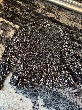 Black Floral Smocked Peplum Blouse